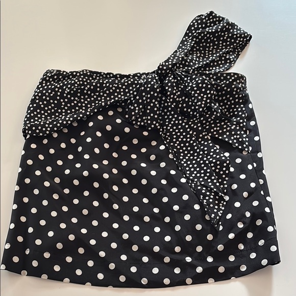 J. Crew One Shoulder Black and White Polka Dot Top, LIKE NEW 00 - Picture 4 of 6